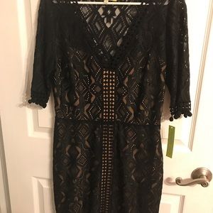 NWT Gianni Bini black lace/nude cocktail dress